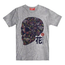 Load image into Gallery viewer, Celebrate Día de Muertos (Day of the Dead), Cinco De Mayo or every day with this colorful skull shirt in Grey. The best-looking, most comfortable, softest t-shirt's available anywhere. The Oldskull Express Collection features vintage styled t-shirts with a strong Japanese influence combined with Americana, retro and streetwear design elements. The result is unique design you will only find at Oldskull Shirts USA the best shirt store in North America.