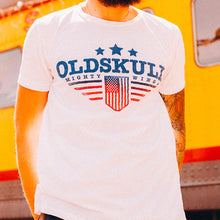 Load image into Gallery viewer, The Iconic American Eagle, the mighty symbol of the United States. Wear this Mighty Wings Shirt proudly. The red, white and blue of the US Flag are shown.  A true American Shirt. This Old Skull US Eagle Flag Shirt reminds me of the song, "I'm proud to be an American..."  Experience the OldSkull Shirts quality. Old Skull Shirts are the coolest shirts you'll own. -OldSkullShirts USA
